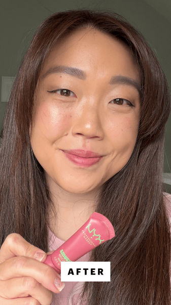 Lee after applying the NYX Professional Makeup Smushy Matte Lip Balm